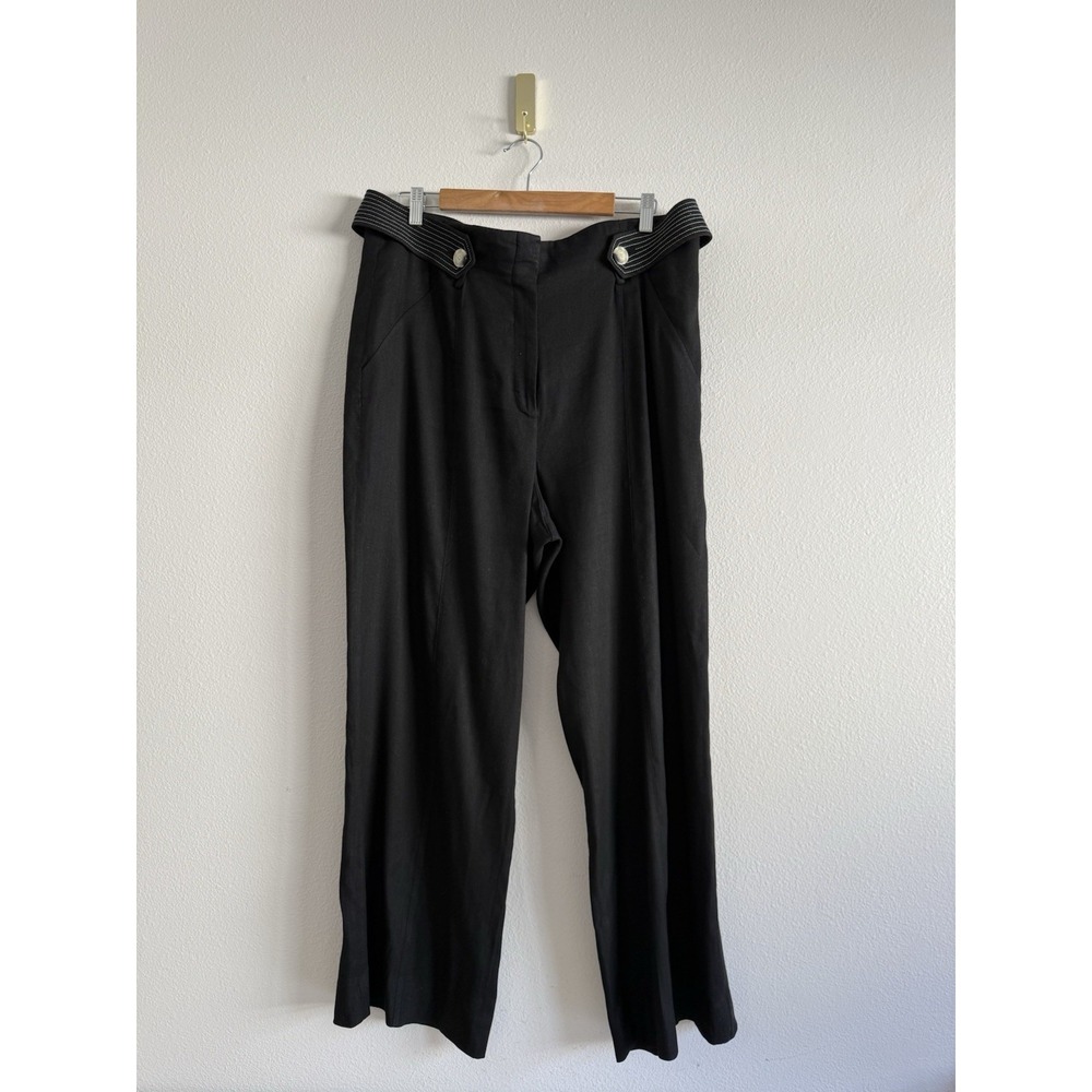Veronica Beard Sunny Pant Black Linen‎ Blend Wide Leg Trousers Sz 14
